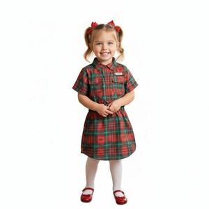 Magellan Outdoors Girls' 4 Red Green Holiday Short Sleeve Fishing Dress G25-2